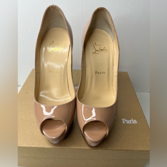 Christian Louboutin Jenny 150mm Nude Patent Platform Pumps Heels size 38.5 - Picture 3 of 8